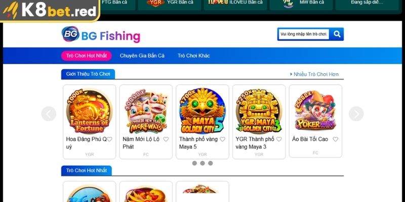 Tổng quan sảnh Bắn Cá BG tại K8bet
